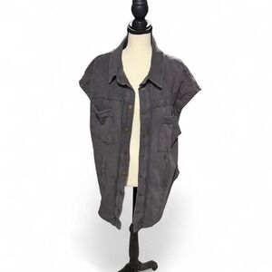 Pilcro Anthropologie Gray Corduroy Shirt Jacket Vest Sleeveless Button Front L